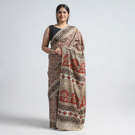 Red Pedana Block Print Cotton Kalamkari Saree
