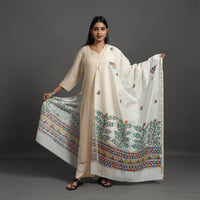 White - Handloom Chanderi Silk Handpainted Madhubani Dupatta 10