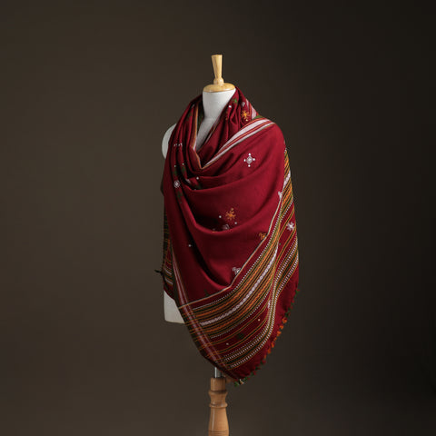 Kutch Handwoven Mirror Work Chomuk Buta Acrylic Wool Shawl 03