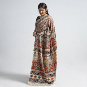 Red Pedana Block Print Cotton Kalamkari Saree