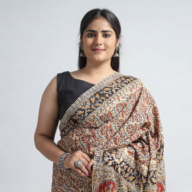 Red Pedana Block Print Cotton Kalamkari Saree