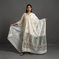 White - Handloom Chanderi Silk Handpainted Madhubani Dupatta 11