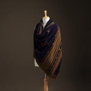 Kutch Handwoven Mirror Work Chomuk Buta Acrylic Wool Shawl 04