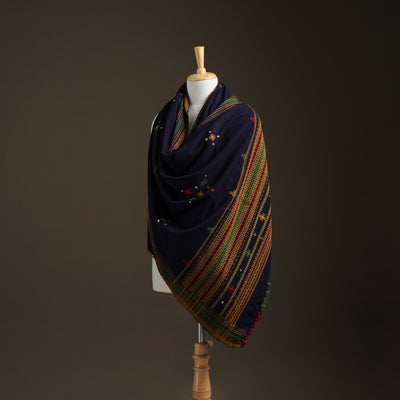 Kutch Handwoven Mirror Work Chomuk Buta Acrylic Wool Shawl 04
