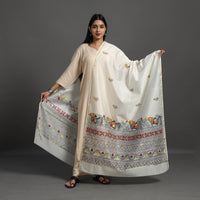 White - Handloom Chanderi Silk Handpainted Madhubani Dupatta 14