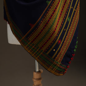 Kutch Handwoven Mirror Work Chomuk Buta Acrylic Wool Shawl 04