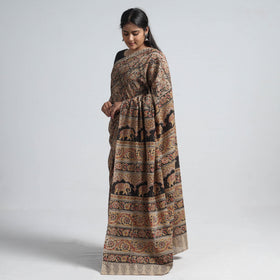 Brown Pedana Block Print Cotton Kalamkari Saree