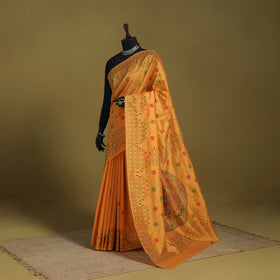 Orange - Bengal Hand Embroidery Silk Nakshi Kantha Saree 03