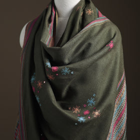 Kutch Handwoven Mirror Work Chomuk Buta Acrylic Wool Shawl 05
