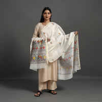 White - Handloom Chanderi Silk Handpainted Madhubani Dupatta 16