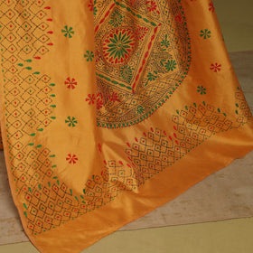 Orange - Bengal Hand Embroidery Silk Nakshi Kantha Saree 03