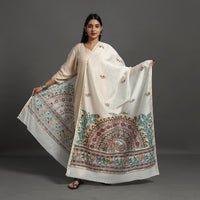 White - Handloom Chanderi Silk Handpainted Madhubani Dupatta 17