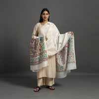 White - Handloom Chanderi Silk Handpainted Madhubani Dupatta 17