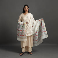 White - Handloom Chanderi Silk Handpainted Madhubani Dupatta 21