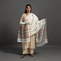 White - Handloom Chanderi Silk Handpainted Madhubani Dupatta 22