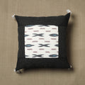 Black - Kantha Stitch Ikat Cotton Cushion Cover (16 x 16 in) 03