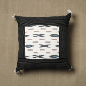 Black - Kantha Stitch Ikat Cotton Cushion Cover (16 x 16 in) 03