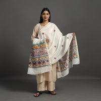 White - Handloom Chanderi Silk Handpainted Madhubani Dupatta 24