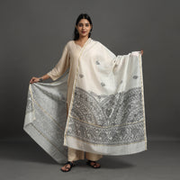 Grey - Handloom Chanderi Silk Handpainted Madhubani Dupatta 25