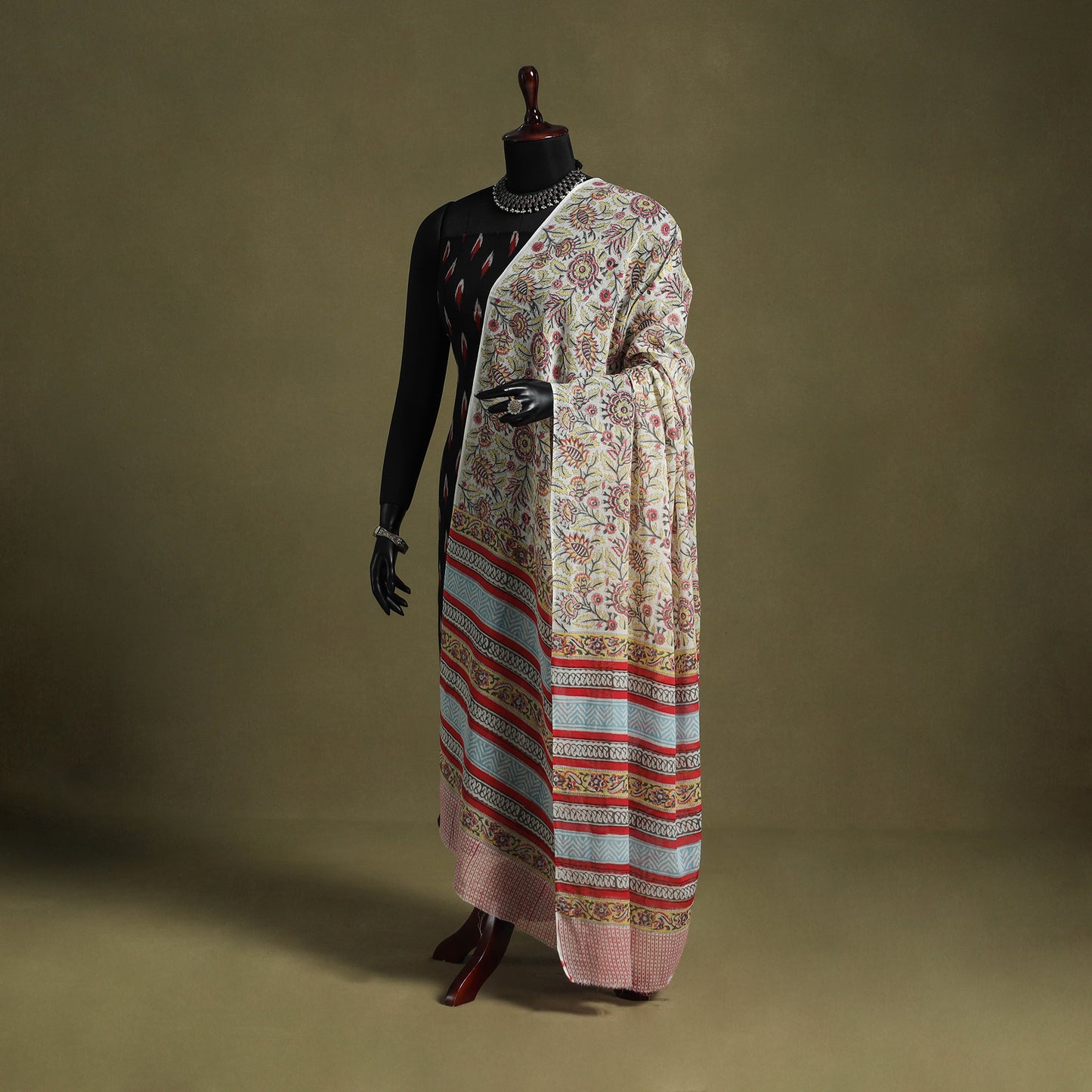 Yellow - hand mul cotton sanganeri dupatta 04 - handcrafted