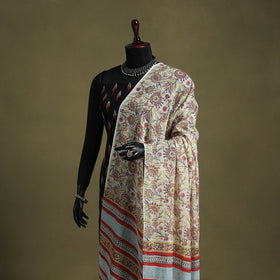 Yellow - hand mul cotton sanganeri dupatta 04 - handcrafted