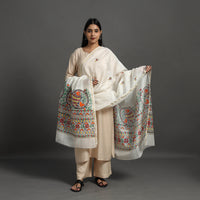 White - Handloom Chanderi Silk Handpainted Madhubani Dupatta 26