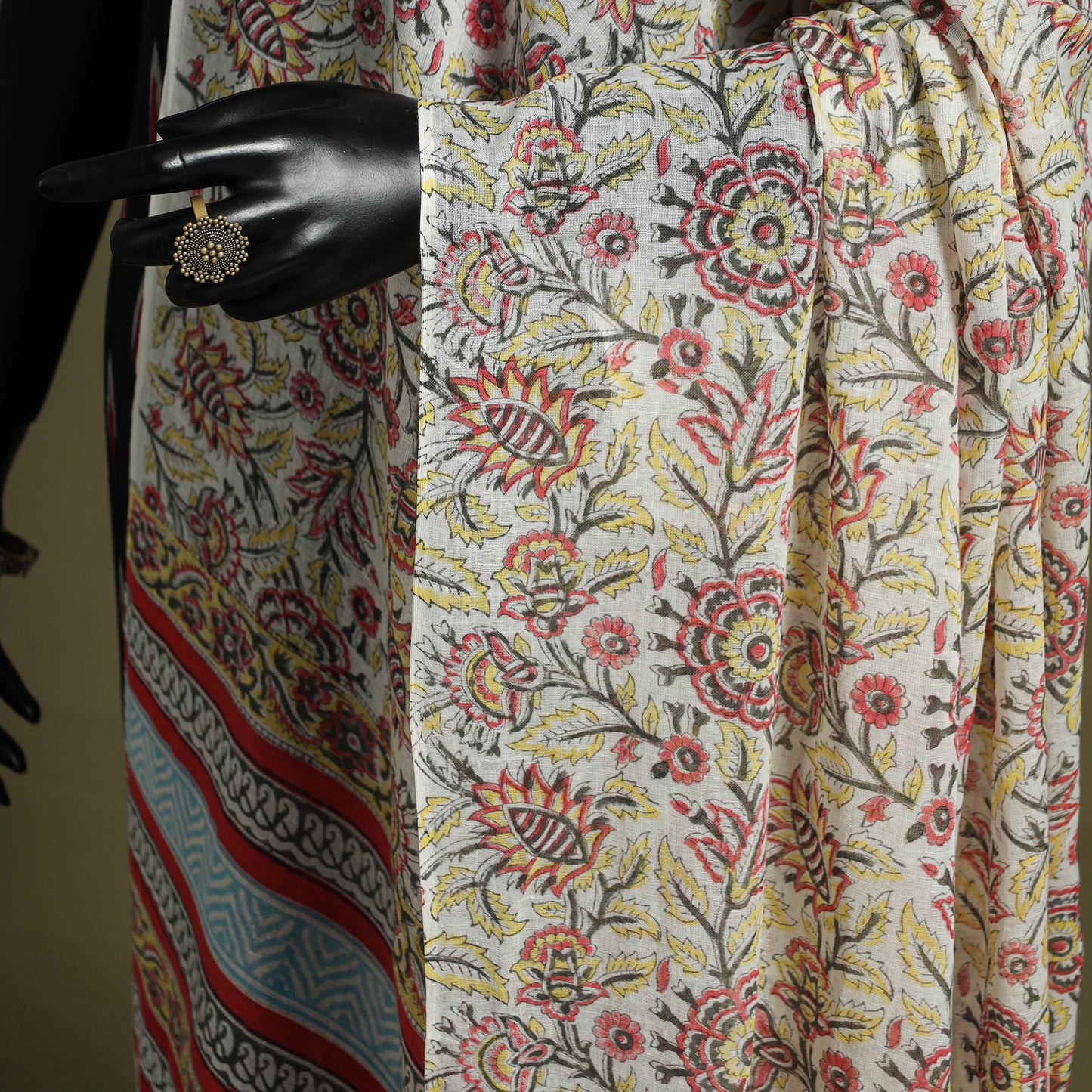 Yellow - hand mul cotton sanganeri dupatta 04 - handcrafted