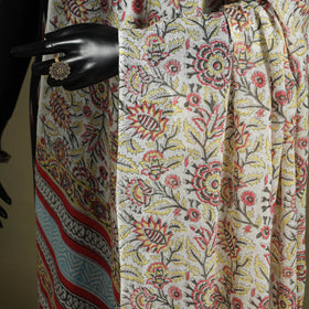 Yellow - hand mul cotton sanganeri dupatta 04 - handcrafted