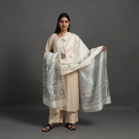 Grey - Handloom Chanderi Silk Handpainted Madhubani Dupatta 27