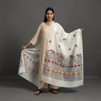 White - Handloom Chanderi Silk Handpainted Madhubani Dupatta 28