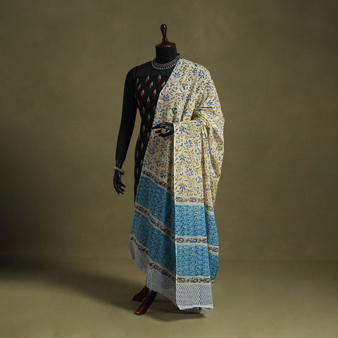 Yellow - hand mul cotton sanganeri dupatta 08 - handcrafted