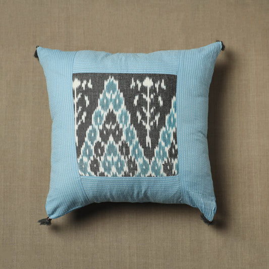 Kantha Stitch Ikat Cotton Cushion Cover (16 x 16 in) 10