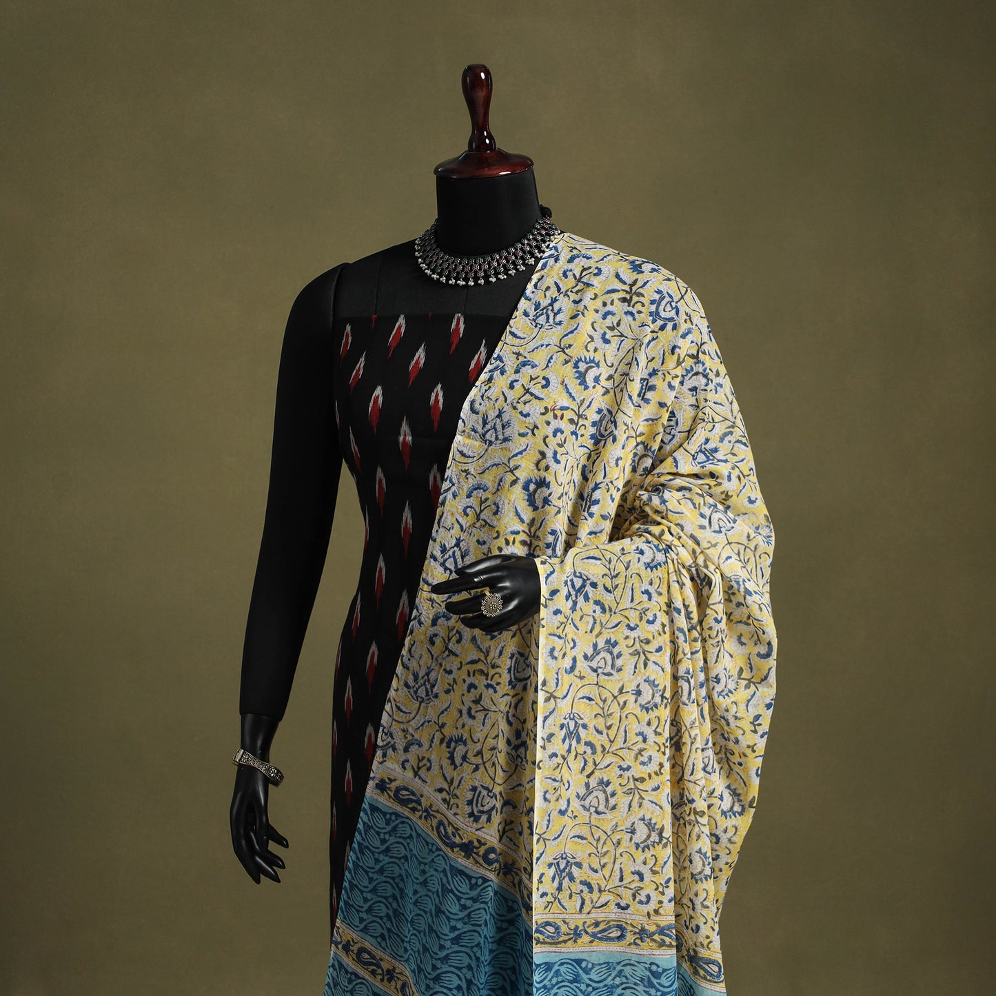 Yellow - hand mul cotton sanganeri dupatta 08 - handcrafted