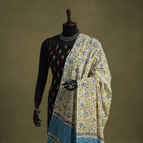 Yellow - hand mul cotton sanganeri dupatta 08 - handcrafted