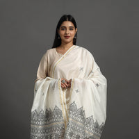 Grey - Handloom Chanderi Silk Handpainted Madhubani Dupatta 32