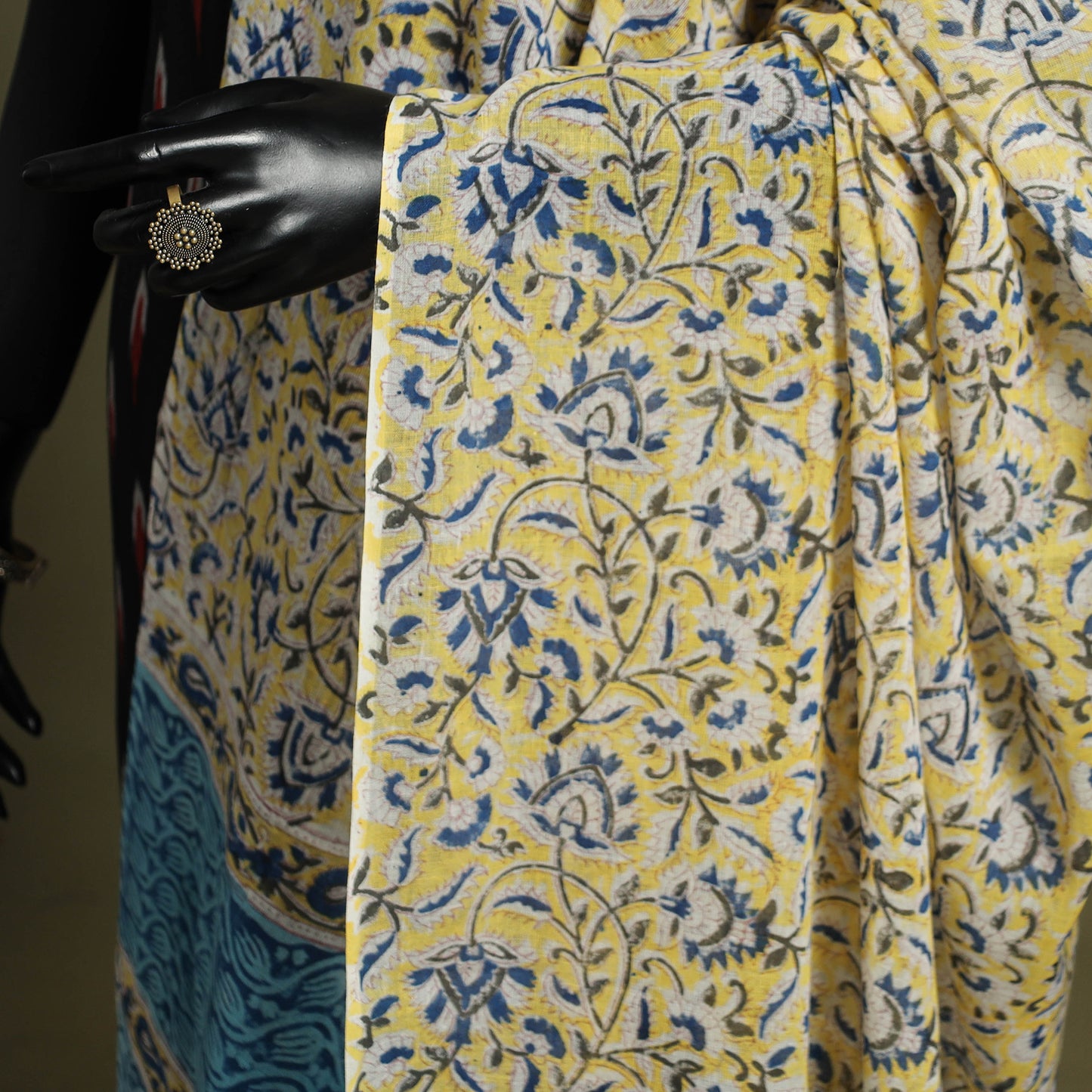 Yellow - hand mul cotton sanganeri dupatta 08 - handcrafted