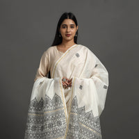 Grey - Handloom Chanderi Silk Handpainted Madhubani Dupatta 33