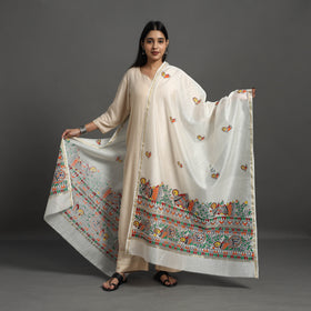 White - handloom chanderi silk handpainted madhubani