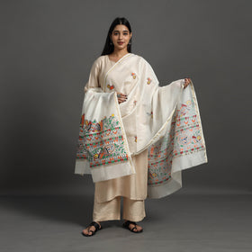 White - handloom chanderi silk handpainted madhubani