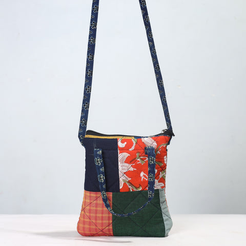 Multicolor Handmade Quilted Cotton Patchwork Sling Bag 05
