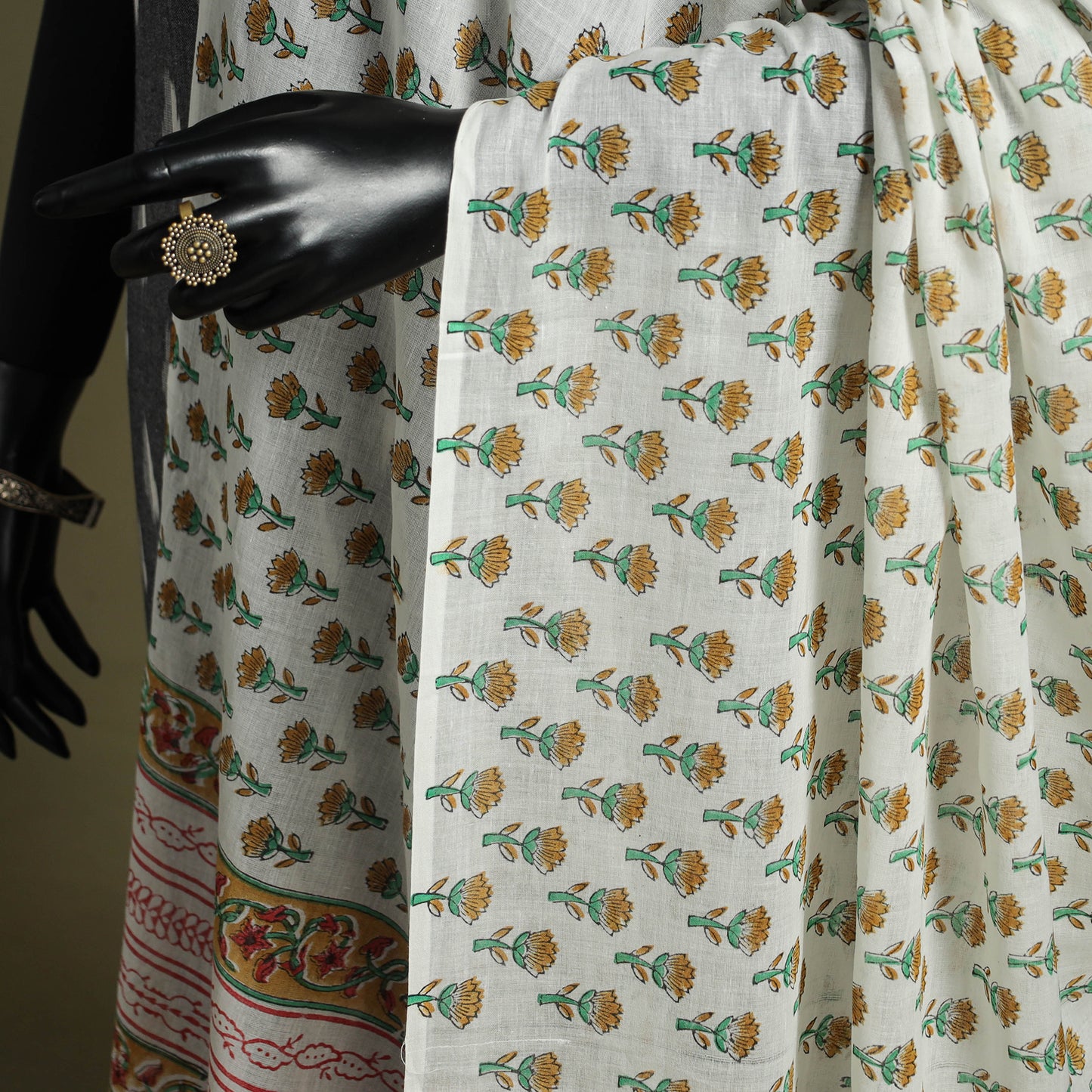 White - hand mul cotton sanganeri dupatta 11 - handcrafted