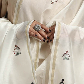 White - handloom chanderi silk handpainted madhubani