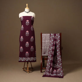 Indonesian Hand Block Batik Print Cotton 3pc Unstitched Suit Material Set 02