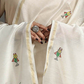 White - handloom chanderi silk handpainted madhubani