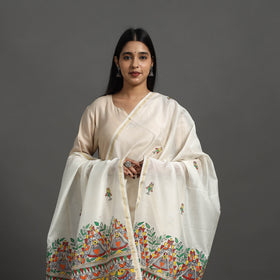 White - handloom chanderi silk handpainted madhubani