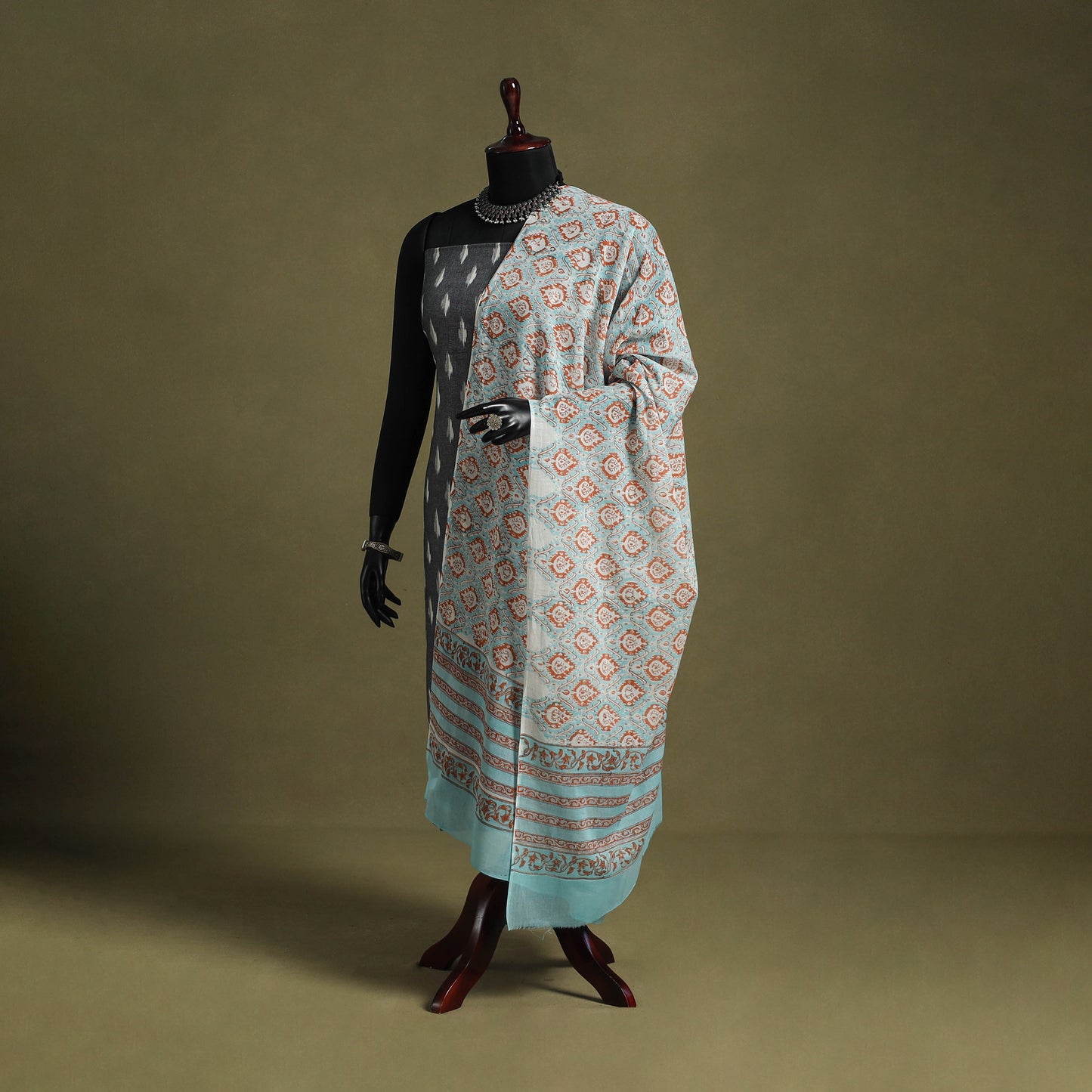 Blue - hand mul cotton sanganeri dupatta 15 - handcrafted