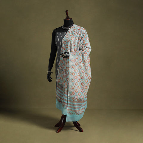 Blue - hand mul cotton sanganeri dupatta 15 - handcrafted