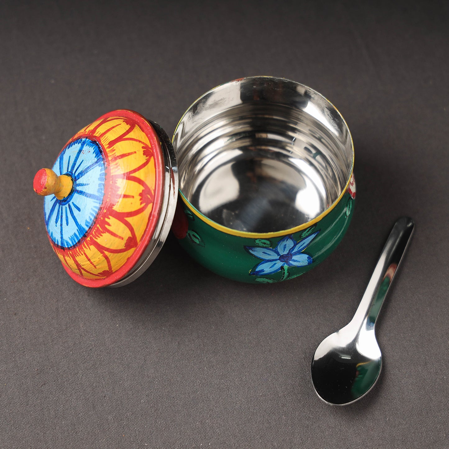 Kavad Handpainted Stainless Steel Ghee Pot with Spoon (250ml)