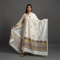 White - Handloom Chanderi Silk Handpainted Madhubani Dupatta 44