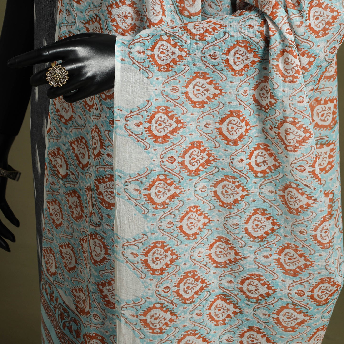 Blue - hand mul cotton sanganeri dupatta 15 - handcrafted